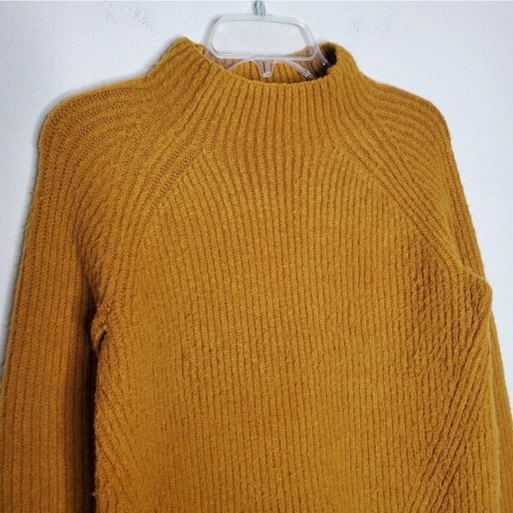 Madewell Northfield Mustard Yellow Mock Neck Wool Ribbed Knit Sweater